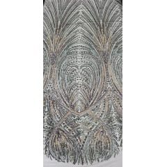 Tule Bordado com Pedrarias Premium Verde Militar Multicolor Modelo HT70848