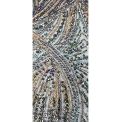 Tule Bordado com Pedrarias Premium Verde Militar Multicolor Modelo HT70848