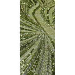 Tule Bordado com Pedrarias Premium Verde Oliva Claro Multicolor HT97424