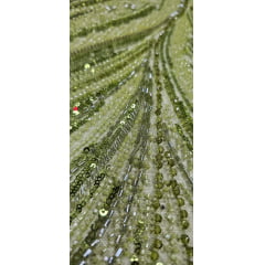 Tule Bordado com Pedrarias Premium Verde Oliva Claro Multicolor HT97424