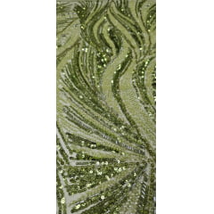 Tule Bordado com Pedrarias Premium Verde Oliva Claro Multicolor HT97424