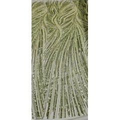 Tule Bordado com Pedrarias Premium Verde Oliva Claro Multicolor HT97424