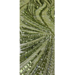 Tule Bordado com Pedrarias Premium Verde Oliva Claro Multicolor HT97424