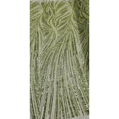 Tule Bordado com Pedrarias Premium Verde Oliva Claro Multicolor HT97424