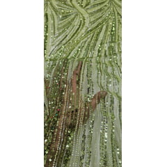 Tule Bordado com Pedrarias Premium Verde Oliva Claro Multicolor HT97424