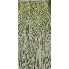Tule Bordado com Pedrarias Premium Verde Oliva Claro Multicolor HT97424