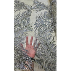 Tule Bordado com Pedrarias Premium Verde Oliva  Modelo HT98645