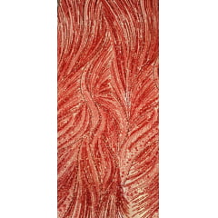 Tule Bordado com Pedrarias Premium Vermelho Cereja  HT97424