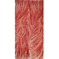 Tule Bordado com Pedrarias Premium Vermelho Cereja  HT97424