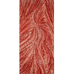 Tule Bordado com Pedrarias Premium Vermelho Cereja  HT97424