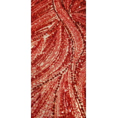 Tule Bordado com Pedrarias Premium Vermelho Cereja  HT97424
