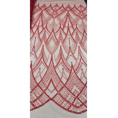 Tule Bordado com Pedrarias Premium Vermelho Cereja Y1627TY