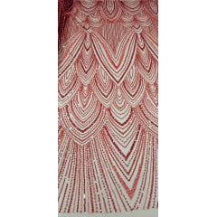 Tule Bordado com Pedrarias Premium Vermelho Cereja Y1629