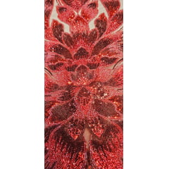 Tule Bordado com Pedrarias Premium Vermelho com Marsala  HT70523 