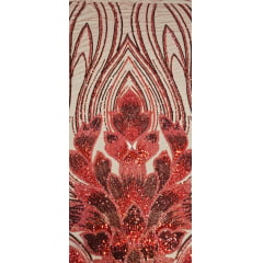 Tule Bordado com Pedrarias Premium Vermelho com Marsala  HT70523 