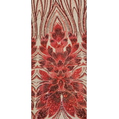 Tule Bordado com Pedrarias Premium Vermelho com Marsala  HT70523 