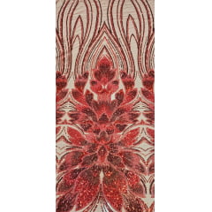Tule Bordado com Pedrarias Premium Vermelho com Marsala  HT70523 