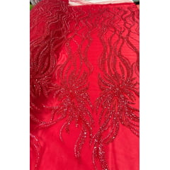 Tule Bordado com Pedrarias Premium Vermelho Ferrari Modelo HS3024