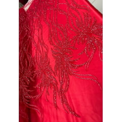 Tule Bordado com Pedrarias Premium Vermelho Ferrari Modelo HS3024