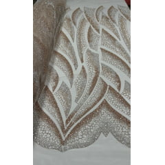 Tule Bordado com Pedrarias Rosê Gold Modelo HS2091