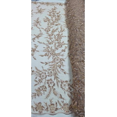 Tule Bordado com Pedrarias Rosê Gold Modelo ST933