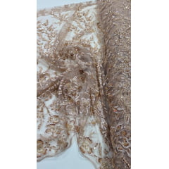 Tule Bordado com Pedrarias Rosê Gold Modelo ST933 Tule Bordado com Pedrarias Rosê Gold Modelo ST933