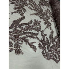 Tule Bordado com Pedrarias Rosê HS2670