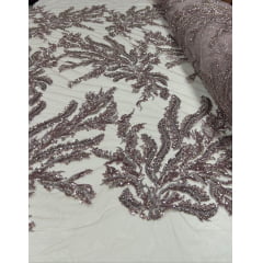 Tule Bordado com Pedrarias Rosê HS2670