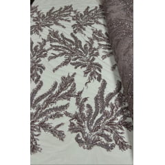 Tule Bordado com Pedrarias Rosê HS2670