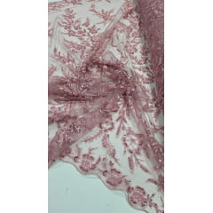 Tule Bordado com Pedrarias Rosê Modelo ST933 Tule Bordado com Pedrarias Rosê Modelo ST933