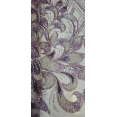 Tule Bordado com Pedrarias Uva com Champanhe Multicolor HT70522