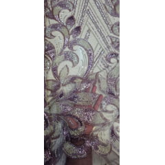 Tule Bordado com Pedrarias Uva com Champanhe Multicolor HT70522