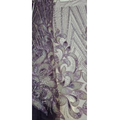 Tule Bordado com Pedrarias Uva com Champanhe Multicolor HT70522 Tule Bordado com Pedrarias Uva com Champanhe Multicolor HT70522