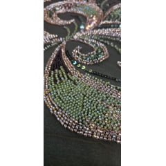Tule Bordado com Pedrarias Verde com Rosê Gold Multicolor HT70522