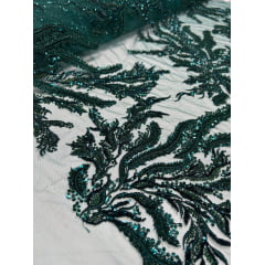 Tule Bordado com Pedrarias Verde Floresta HS2670