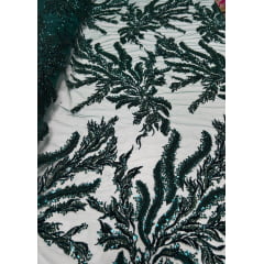 Tule Bordado com Pedrarias Verde Floresta HS2670