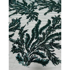 Tule Bordado com Pedrarias Verde Floresta HS2670