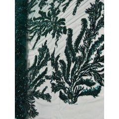 Tule Bordado com Pedrarias Verde Floresta HS2670