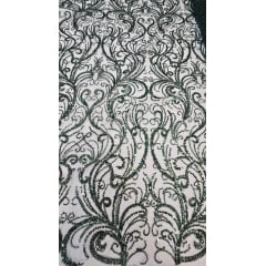 Tule Bordado com Pedrarias Verde Floresta HS268
