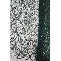 Tule Bordado com Pedrarias Verde Floresta HS268