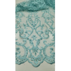 Tule Bordado com Pedrarias Verde Tiffany 1244B