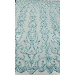 Tule Bordado com Pedrarias Verde Tiffany 1244B