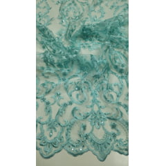 Tule Bordado com Pedrarias Verde Tiffany 1244B