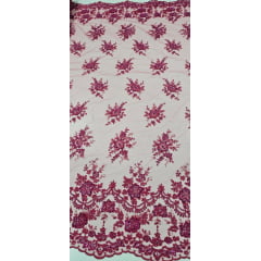 Tule Bordado Coreano Bicolor Pink com Fúcsia Com Pedrarias 