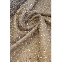 Tule Bordado Nude com Pedrarias Multicolor JDST