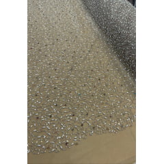 Tule Bordado Nude com Pedrarias Multicolor JDST