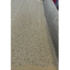 Tule Bordado Nude com Pedrarias Multicolor JDST
