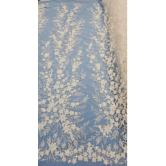 Tule Bordado Off White com Pedrarias Premium Y2238