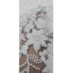 Tule Bordado Off White com Pedrarias Premium Y2238