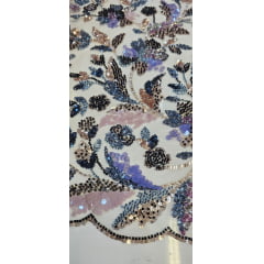 Tule Bordado Premium com Fundo Nude e Pedrarias  Multicolor 1866